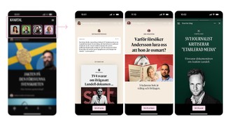 Skärmavbilder från en funktion i tidningen Kvartals app, som visar de senaste artiklarna i ett flöde längst upp.