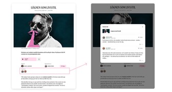 Skärmavbilder från en funktion i tidningen Kvartals applikation, som visar att profilerna på plattformen kan lämna sina egna tankar på andras artiklar.