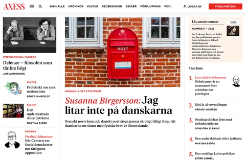 Skärmavbild från tidningen Axess webbplats.